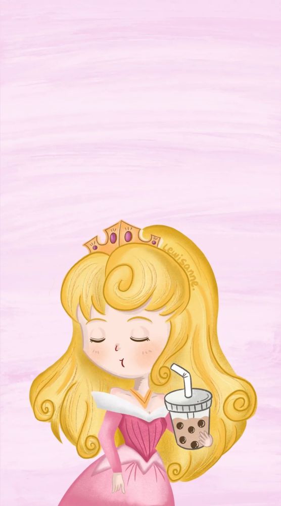 迪士尼公主壁纸|公主喝奶茶的壁纸 画师@lewisanne