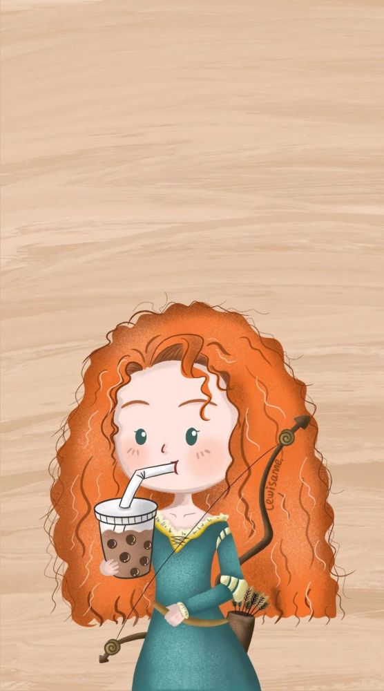 迪士尼公主壁纸公主喝奶茶的壁纸画师lewisanne