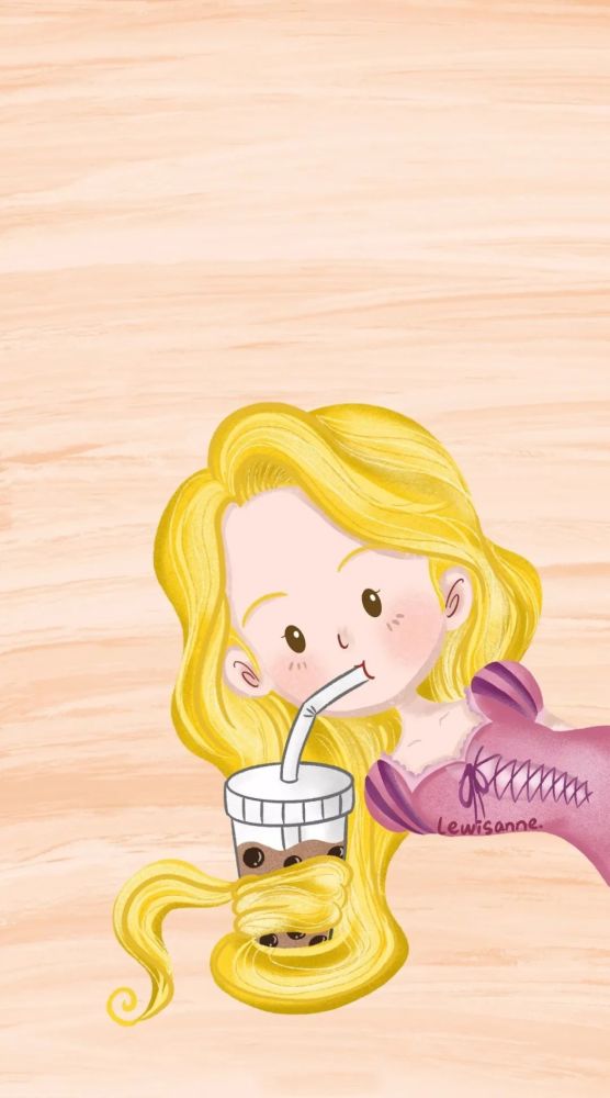 迪士尼公主壁纸公主喝奶茶的壁纸画师lewisanne