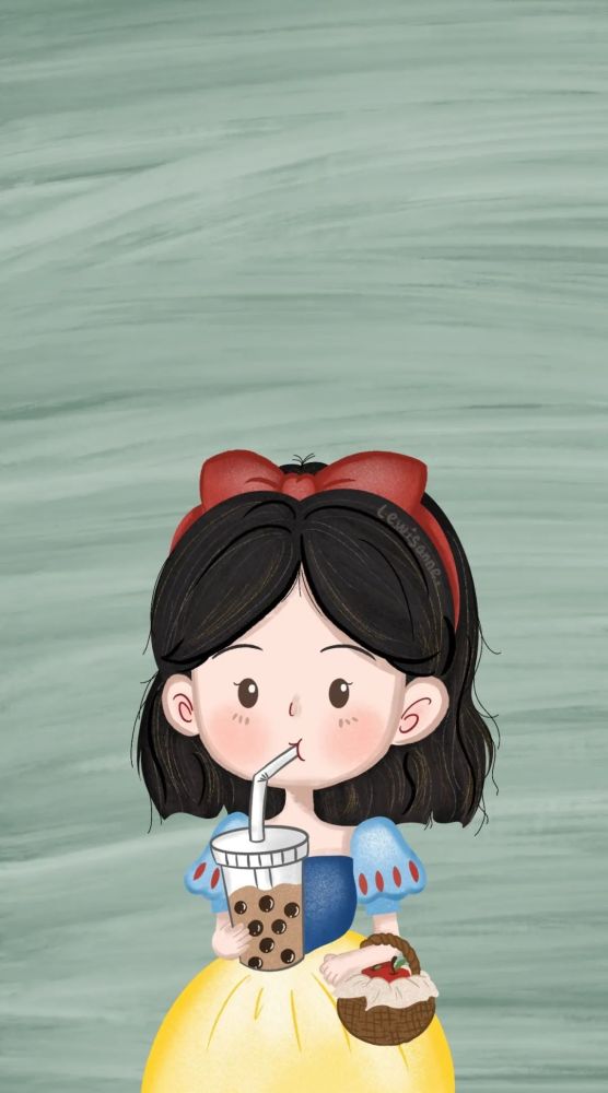 迪士尼公主壁纸公主喝奶茶的壁纸画师lewisanne