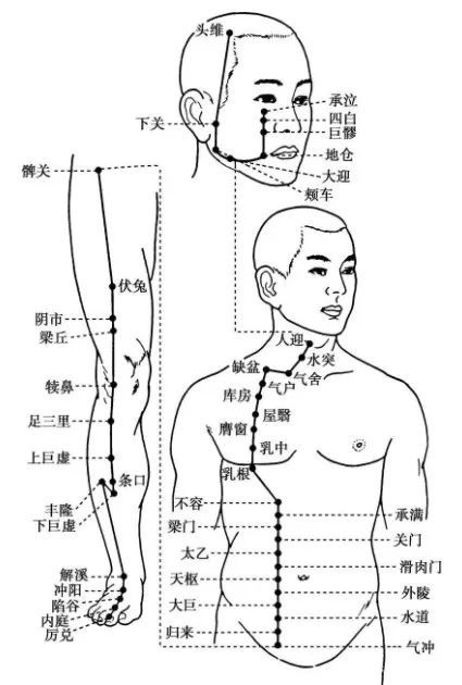 衝陽跗上五寸喚,陷谷蹠趾關節後,卻是正極上八寸量,解溪跗上系鞋處,膝