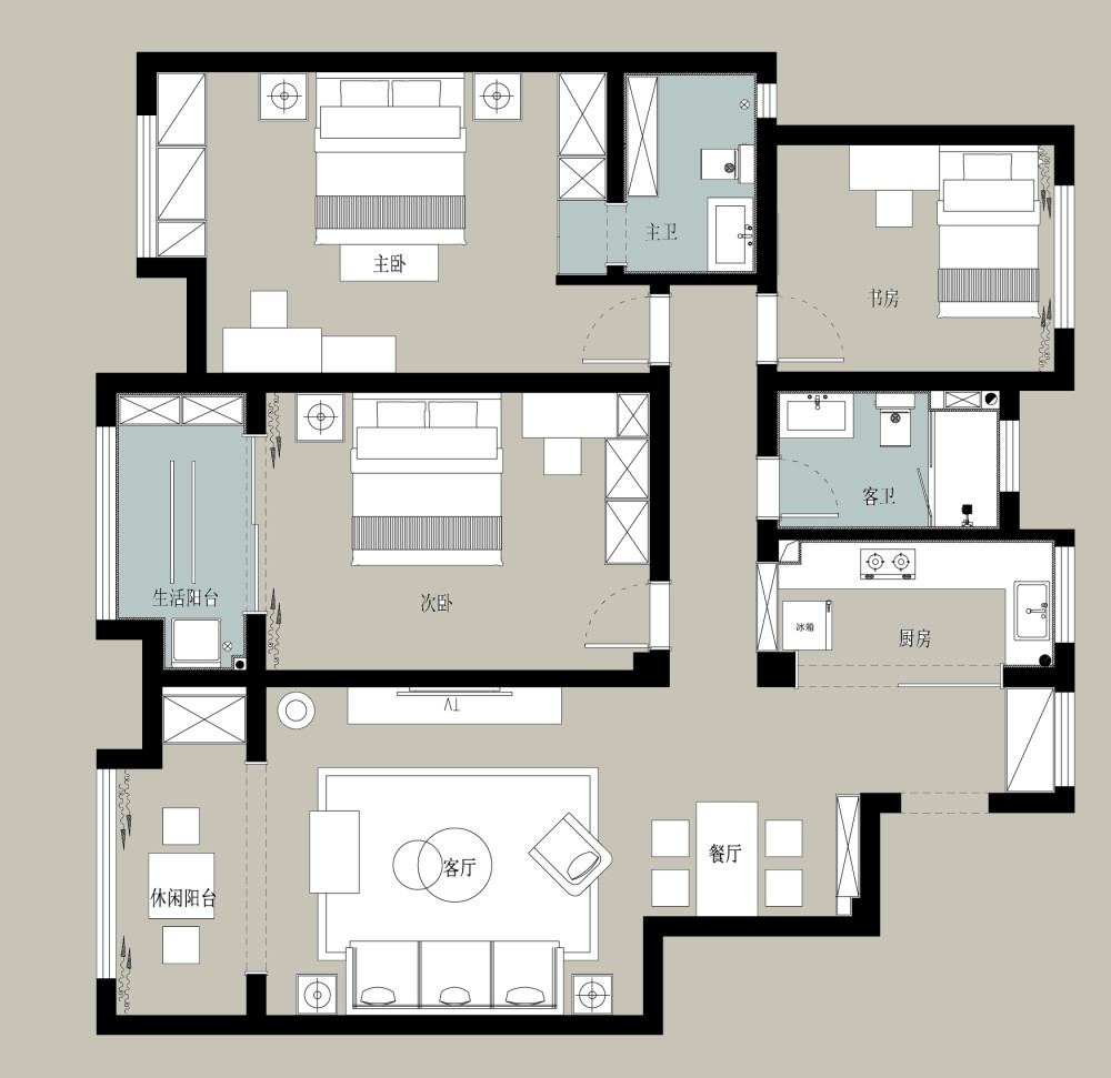 140平现代风三居室客厅纯粹的白调温暖的木调宽敞明亮