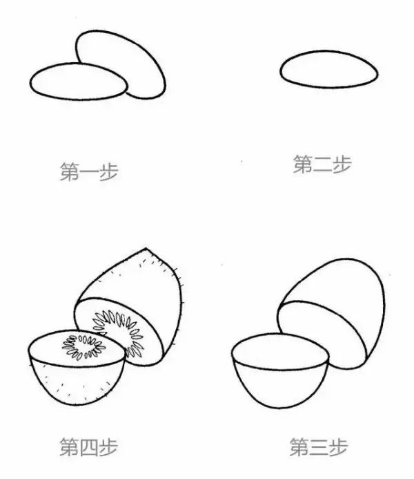 獼猴桃正在剝開的橘子橘子也可以畫得隨意一點:西瓜櫻桃(畫能對比的