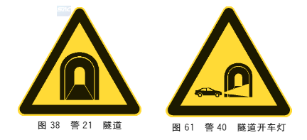 開車燈標誌(圖61):用以警告車輛駕駛人進入隧道打開前照燈,注意行駛