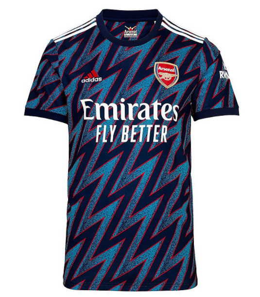 阿森纳2122赛季第三球衣正式发售浅蓝色主体闪电时尚花纹
