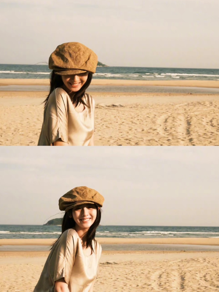 邢菲晒海滩随拍笑的太甜了度假风模板