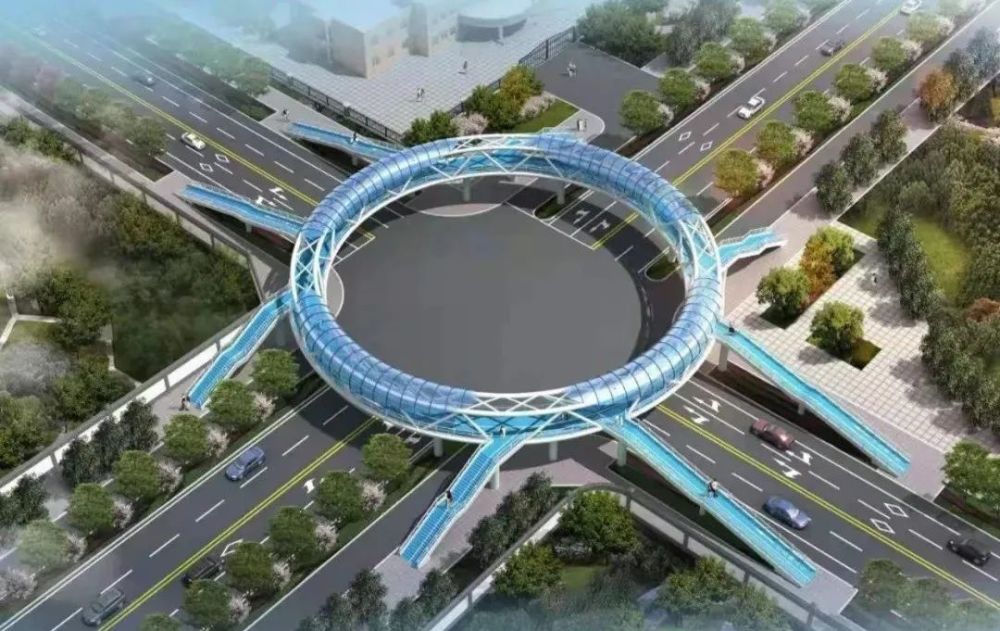 居安路环形天桥而设计独特,造型新颖的人行天桥,不仅便利市民,还是