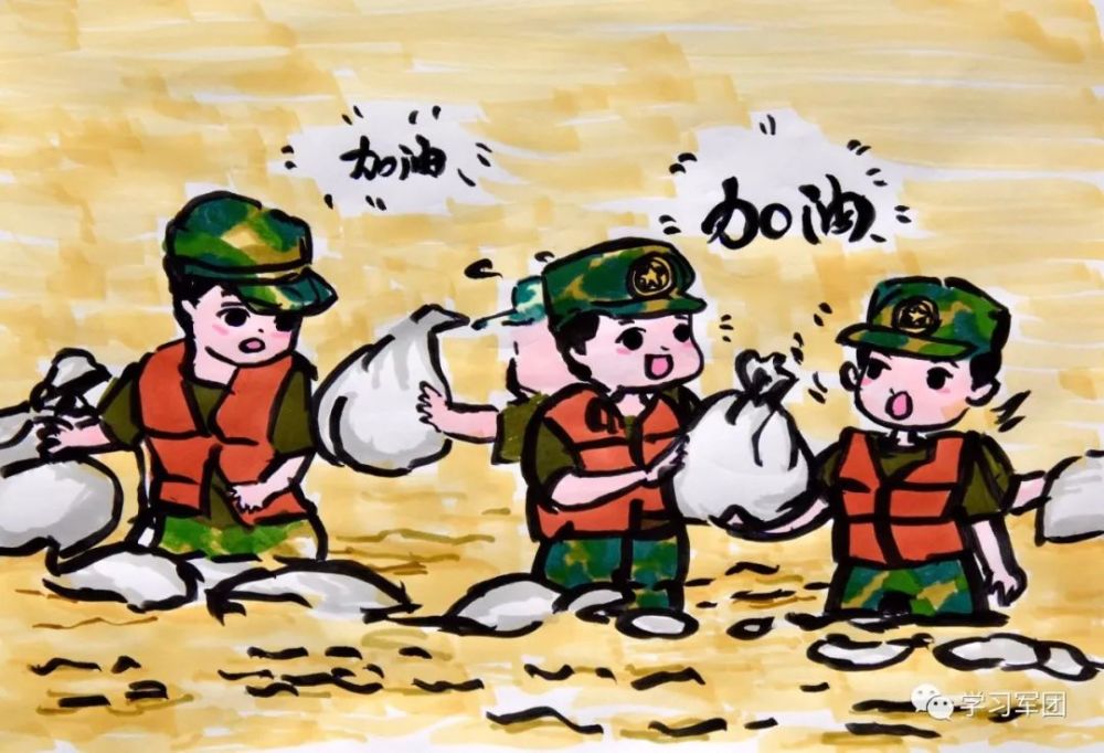 人民子弟兵构筑起"水中长城"冲锋陷阵,满身泥浆鏖战洪魔人民子弟兵用