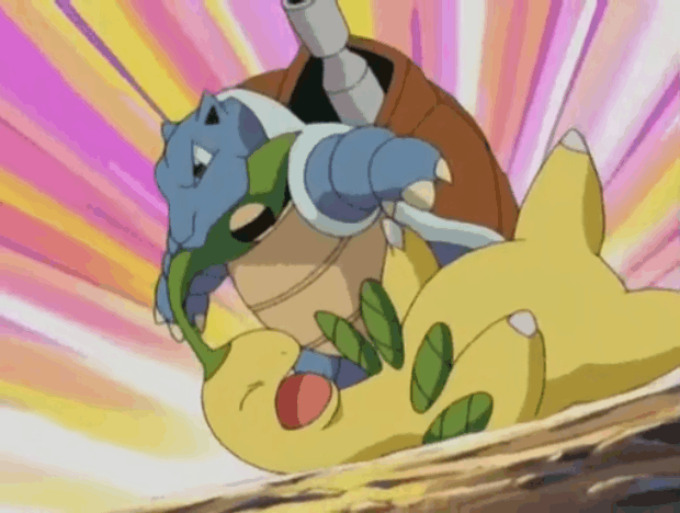 水箭龟在动漫里面的表现,虽然出现的次数不如喷火龙那么多,但是也非常