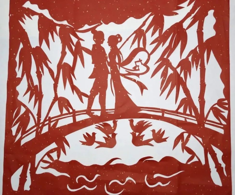 牛郎织女鹊桥相会的作品揭阳市非物质文化遗产剪纸传承人——黄映明