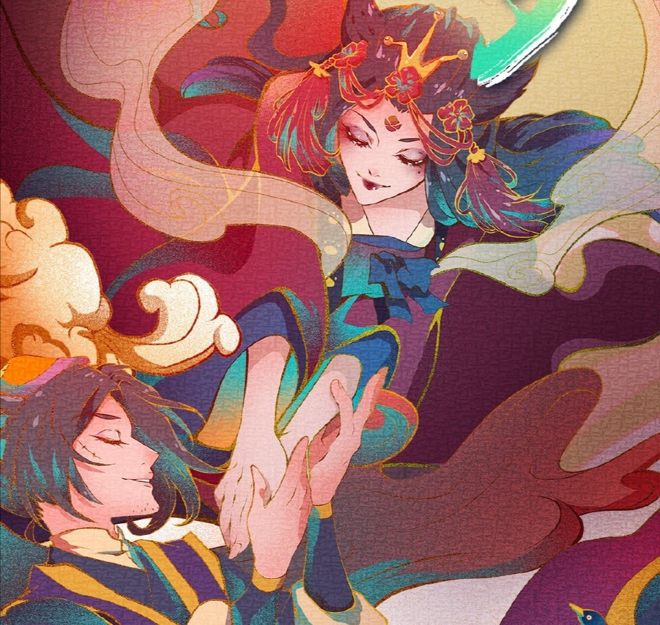 喜羊羊:红太狼和灰太狼的七夕官图,两人都被拟人化,画风好唯美