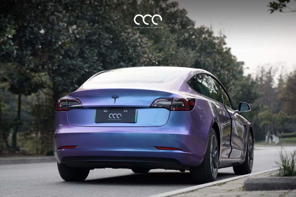 特斯拉model3汽车贴膜漫彩改色膜渐变亮面灰幻紫