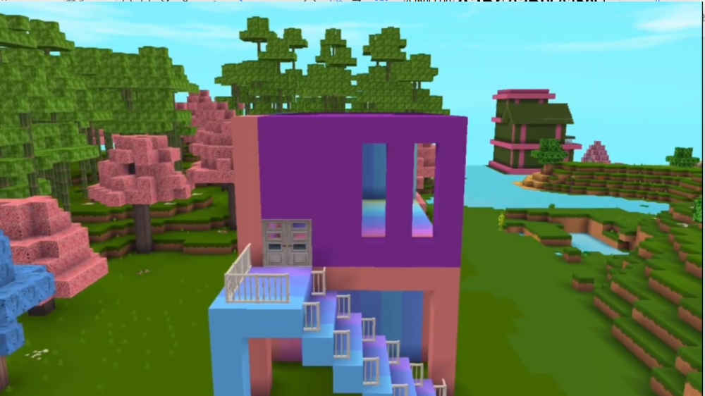 《迷你世界》炫彩栅栏风格双层楼房,搭建快速简单,很有独特氛围