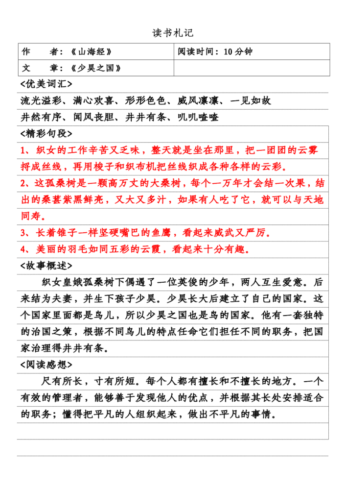 希臘神話山海經讀書筆記範例家長來看看