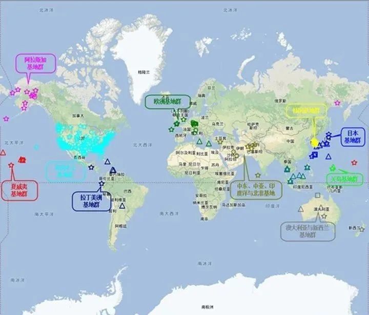 位置將美國軍事基地劃分為夏威夷,關島,日本,韓國,阿拉斯加,美國本土