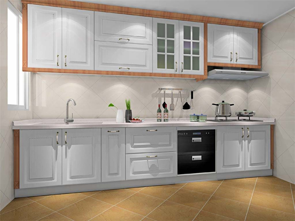 一字形橱柜适合设计在长条形的厨房中,厨房宽度较小,也适合小户型的