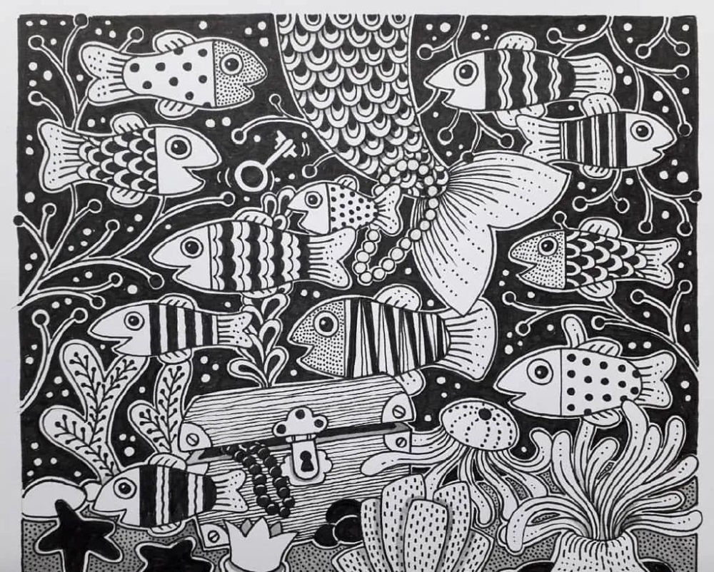 多种经典线描装饰技法,张张精美有趣,孩子画不好线描就画它_腾讯新闻