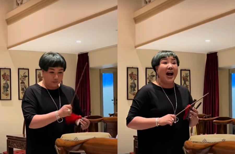 王惠一头利落的短发,一身黑色长裙,身材虽然比较富态,但一点都不影响