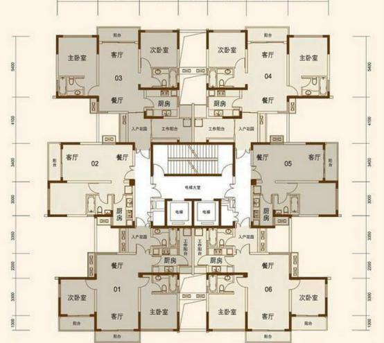 比较常见的是2梯4户的形式和2梯6户的形式,还有一种是2梯8户的形式.