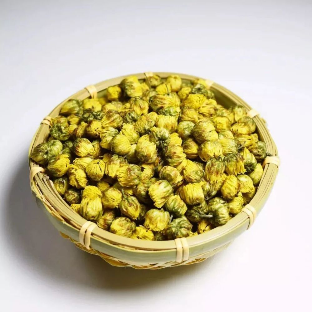 第一次在杭白菊花朵未完全张开的时候摘收下来的为胎菊,前两次采摘的