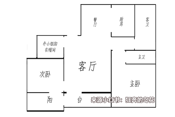 两个人住的地方在网上没有找到相应的户型图,作为书粉做了手绘示意