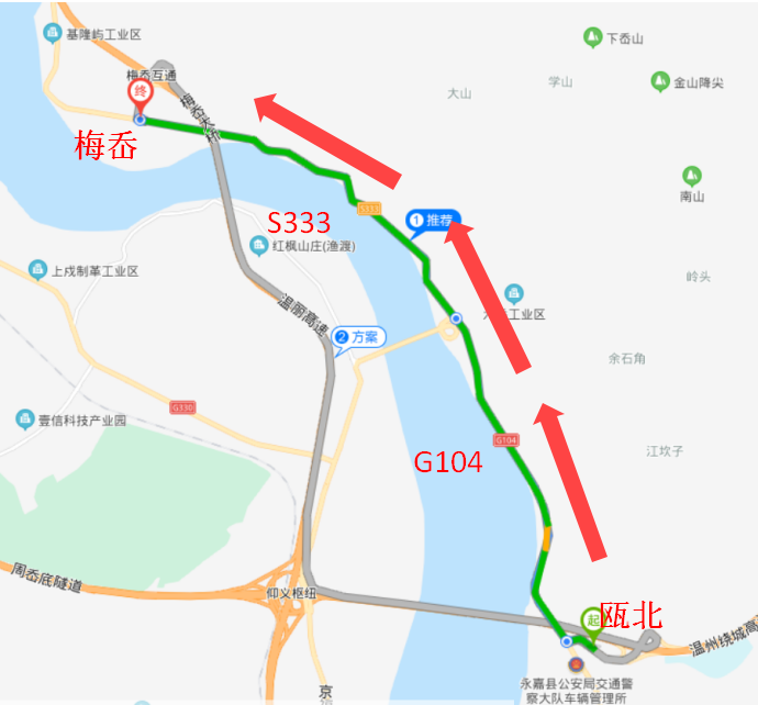 走地方道路經104國道至梅岙收費站重新上高速;或經s10溫州繞城高速繞