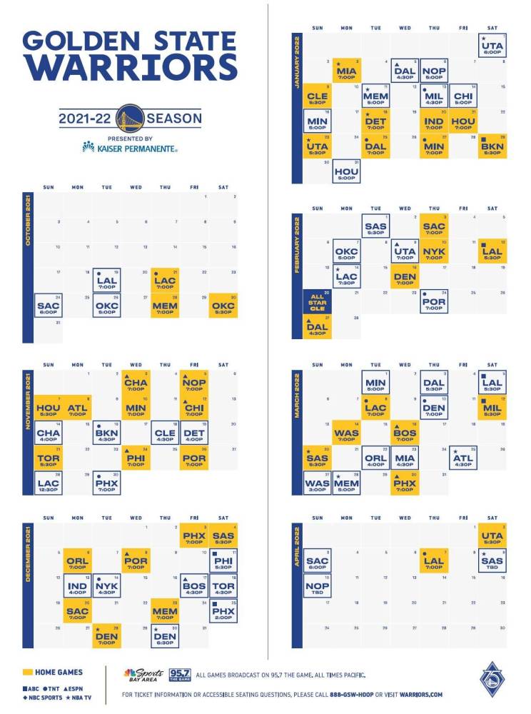 NBA新赛季赛程|勇士新赛季完整赛程：揭幕战快船，11月火箭、湖人、开拓者