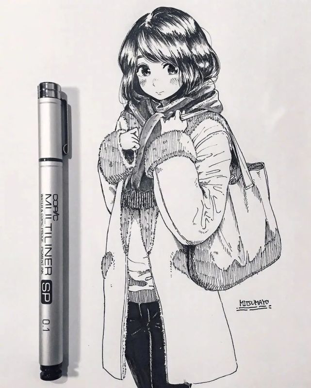 针管笔少女人物插画～超赞