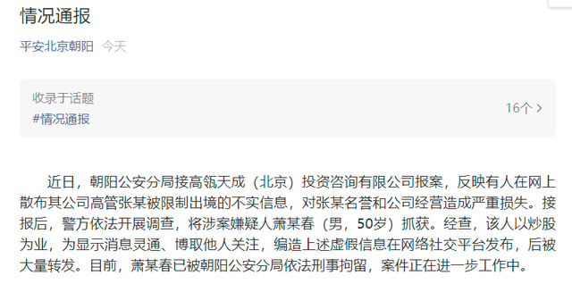 高瓴创始人张磊被边控?北京警方:系谣言,造谣者已被刑拘