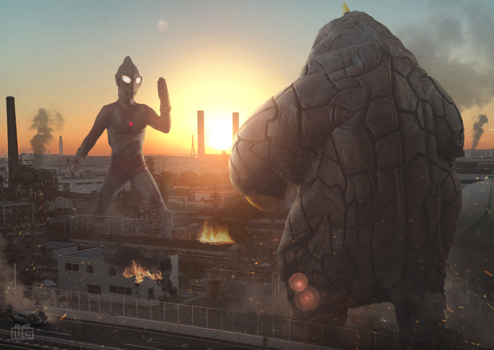 奥特曼合成cg图片,采用模型与后期合成的方式制作的图片 ,其画面的