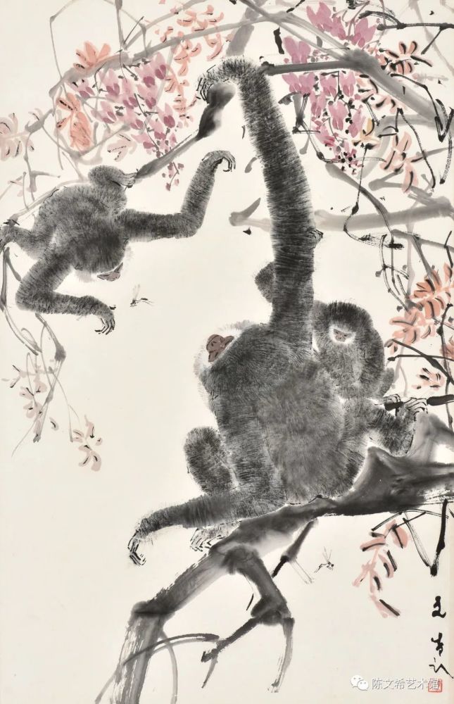 陈文希紫藤聚猿图