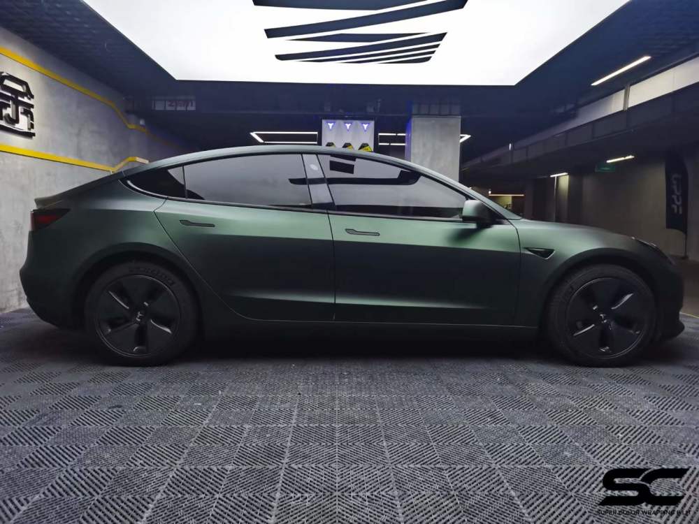 特斯拉model3汽车贴膜sc改色膜超哑墨绿