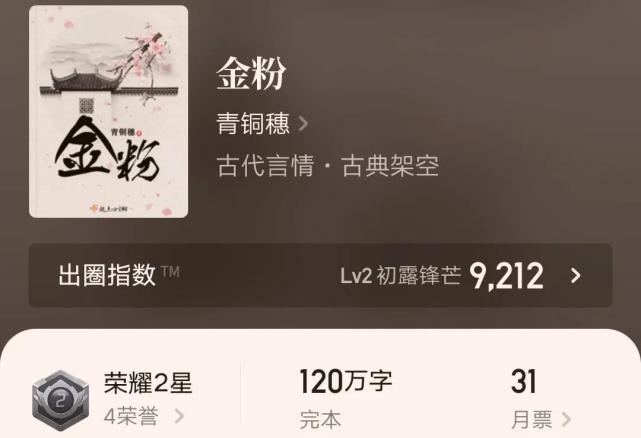 强推4本超高分古言佳作青铜穗的锦乡里金粉裙上之臣等百看不厌