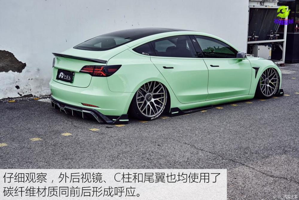 一抹清爽的灰蒙绿改装特斯拉model3