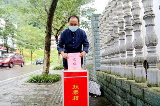 索溪峪街道喻家嘴社区居民在流动票箱投票