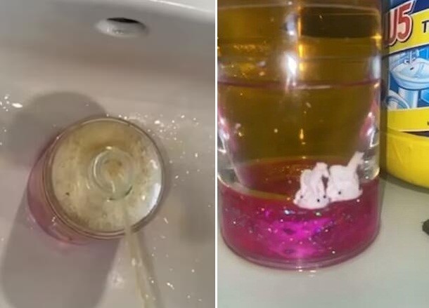 视频显示,该名工作人员向几乎空着的皂液瓶撒尿,瓶子被装满尿液后