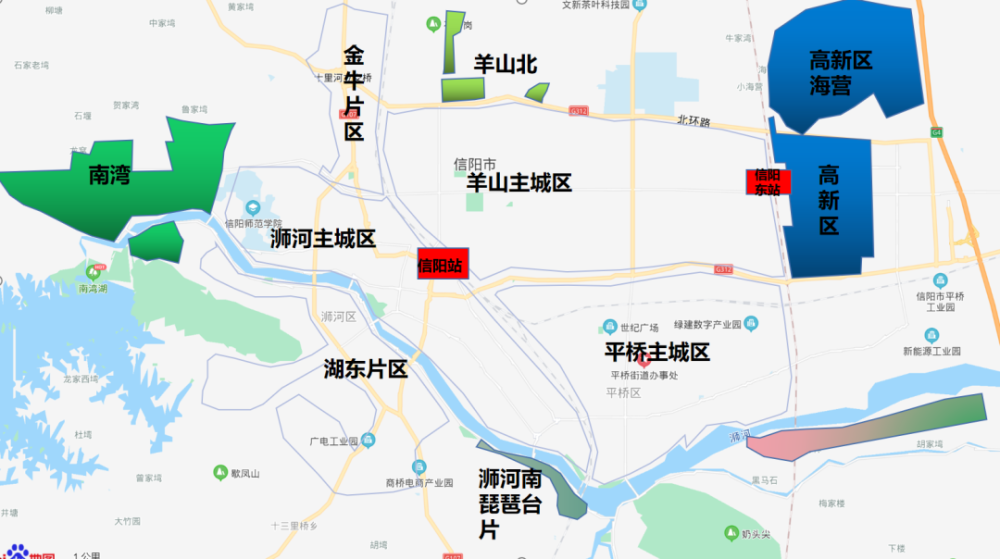 信阳市城区历经十几年的发展,已从原来的浉河区,平桥区,发展出羊山