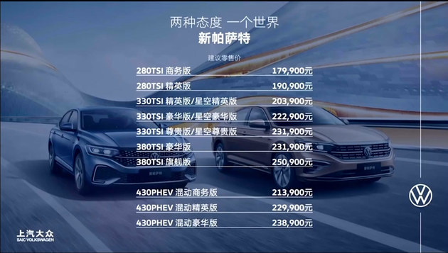 新款大众帕萨特正式上市 售价17.99-25.09万元