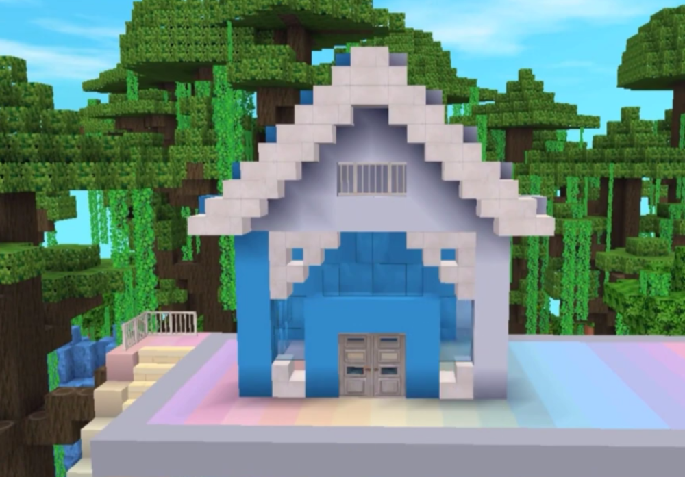 《迷你世界》丛林红蓝树屋,两种颜色很搭配,适合双人联机生存
