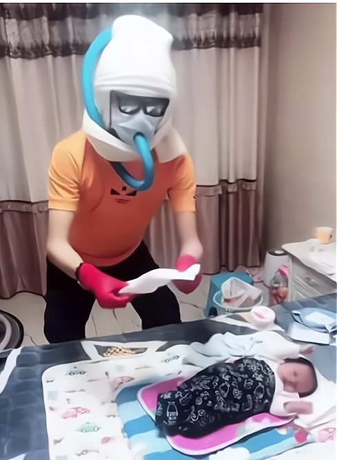 爸爸帮娃换尿片,搞得阵仗有点大,妈妈:感觉被深深冒犯到了