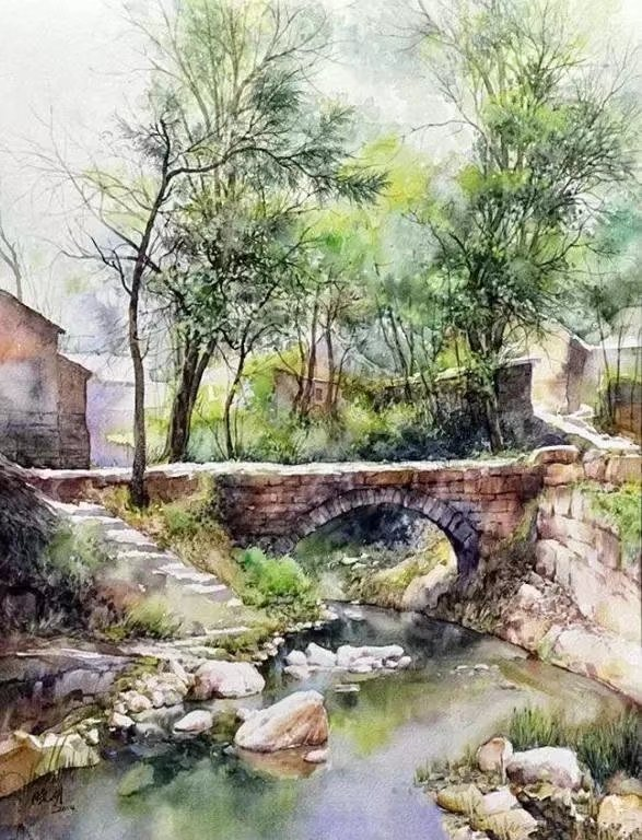 侯晓明水彩山水风景画欣赏
