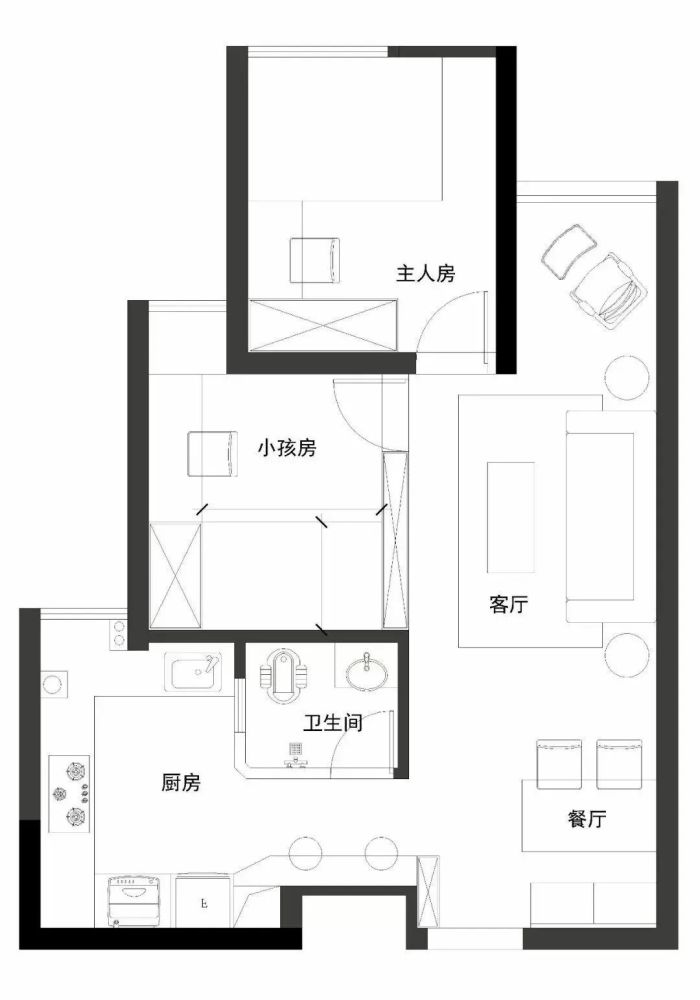 平米的简约风小户型二居室案例,整个房子以浅灰色和白色为主,然后设计