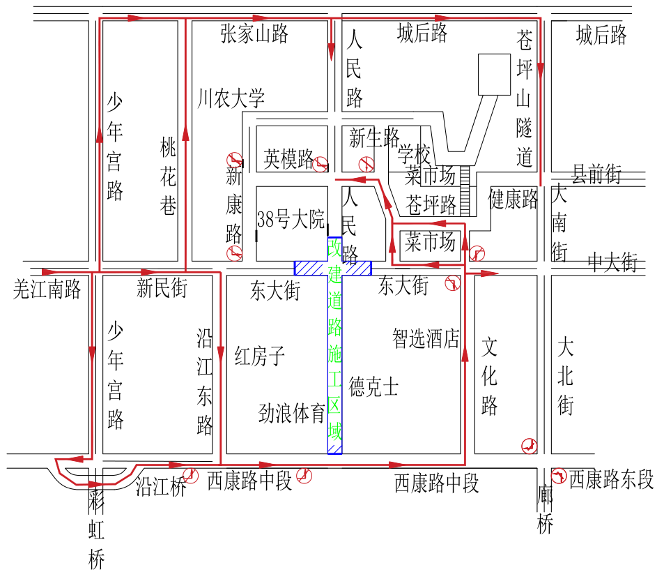 (一)羌江南路通往中大街的非机动车,由少年宫路或桃花巷--张家山路