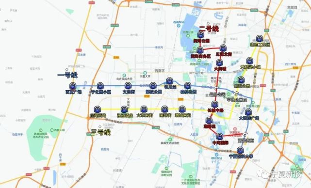 银川轨道交通规划图银川轨道交通一号线途径西夏区,金凤区,兴庆区!