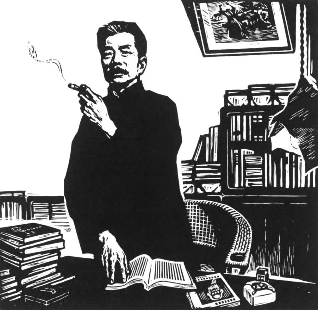 马克思主义是最明快的哲学/鲁迅丨李以泰黑白木刻丨46×48cm丨1974