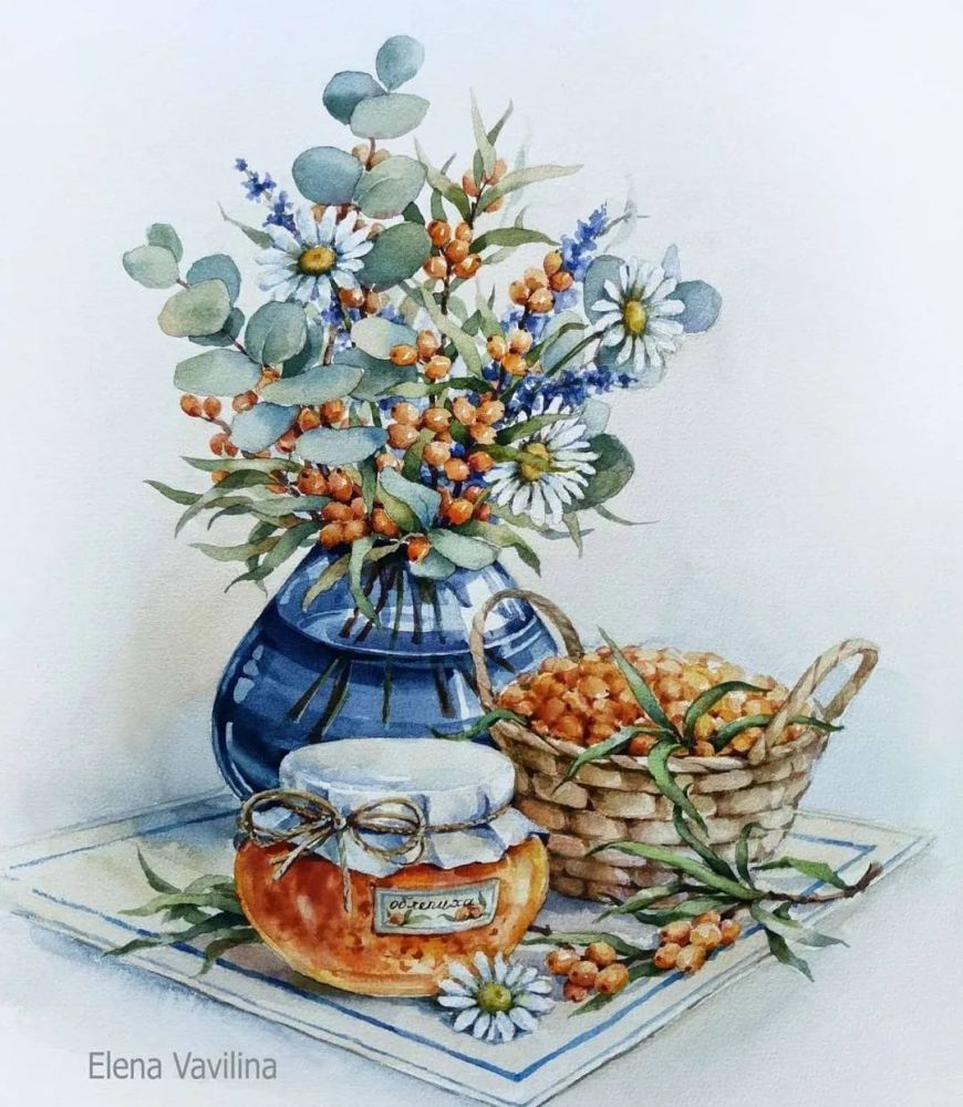 水彩|艺术家elena vavilina 复古水彩花卉图鉴