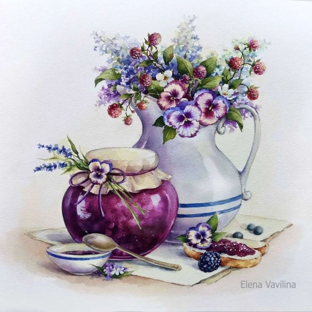 水彩|艺术家elena vavilina 复古水彩花卉图鉴