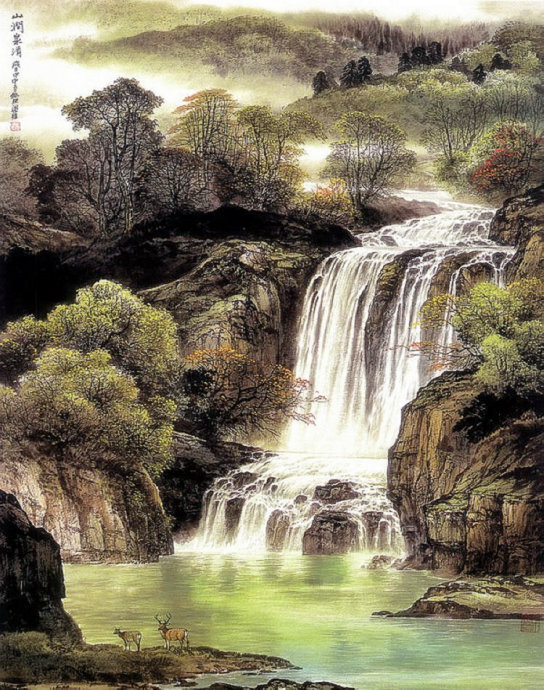 刘梁经彩墨山水画欣赏画中有记忆中的童年