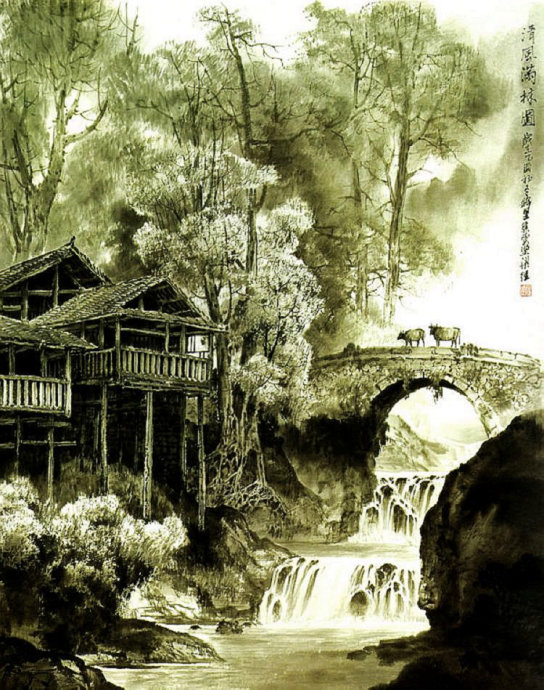 刘梁经彩墨山水画欣赏,画中有记忆中的童年