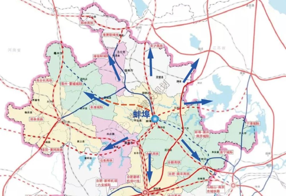 随着在建合新高铁,淮宿蚌城际铁路及规划亳蚌滁宁城际铁路,沿淮铁路的